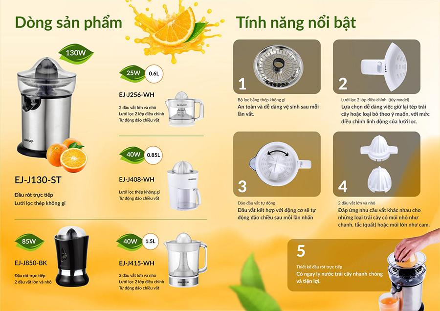 Máy Vắt Cam SHARP EJ-J256-WH - Hàng Chính Hãng