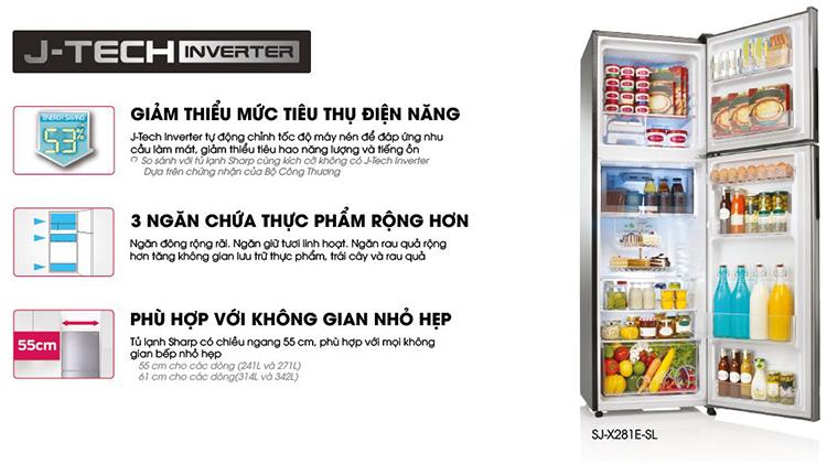 Tủ lạnh Sharp Inverter 182 lít SJ-X201E-SL