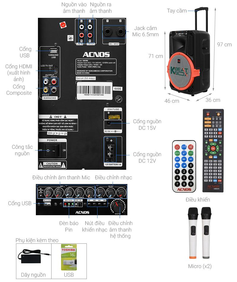 Dàn karaoke di động Acnos KB39S 300W