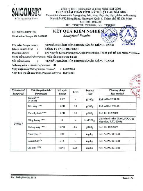 Yến sào chưng sẵn ăn kiêng canxi 36%