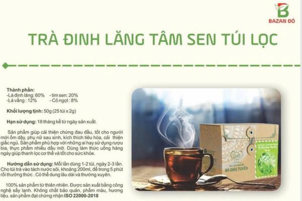 sản phẩm trà đinh lăng tâm sen túi lọc bà giáo tuyền
