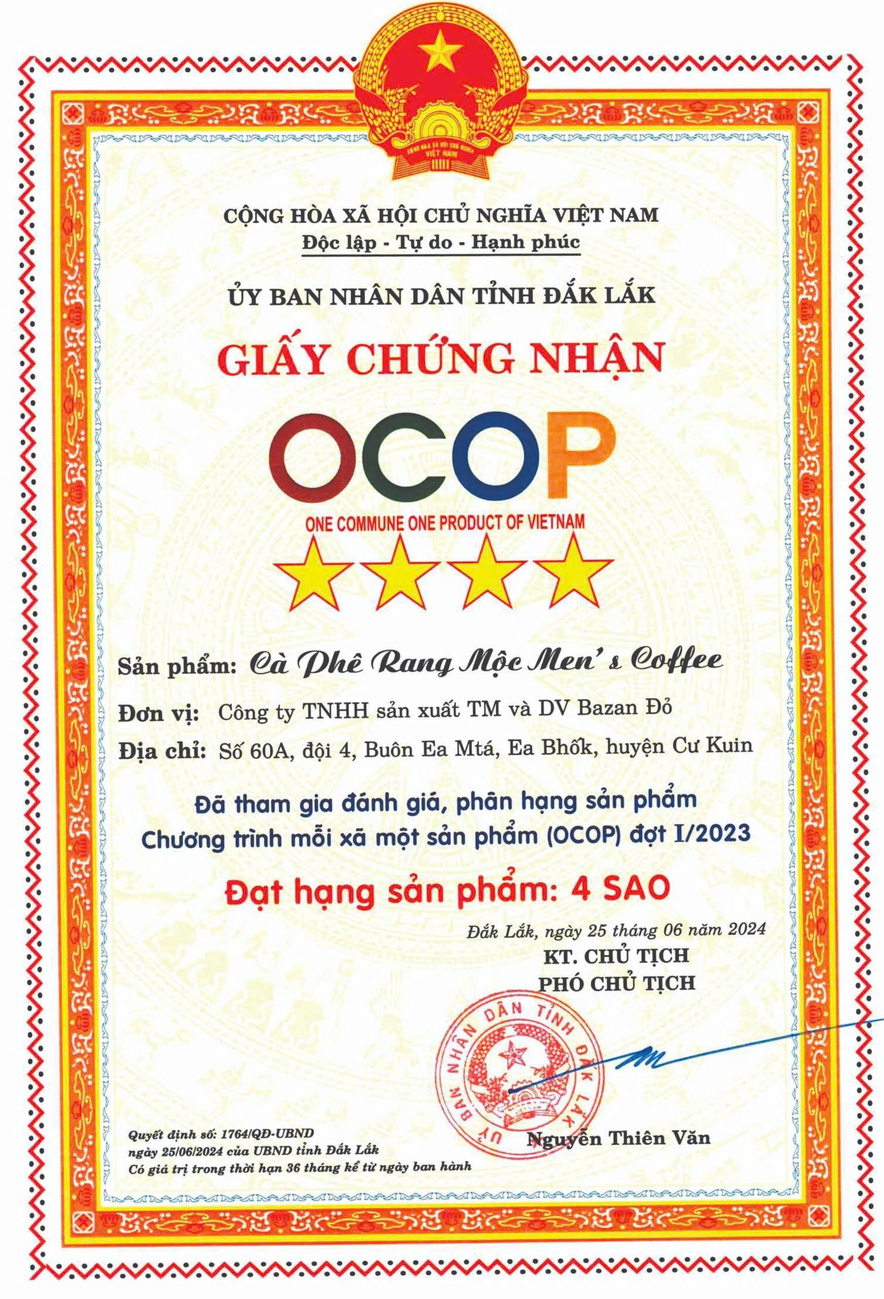 ocop 4 sao, cà phê nguyên chất